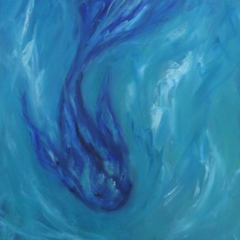 Pintura intitulada "poisson bleu" por Estelle Darve, Obras de arte originais, Óleo