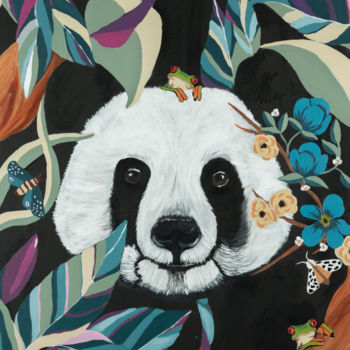 Ζωγραφική με τίτλο "Wild Panda" από Estelle Gautier, Αυθεντικά έργα τέχνης, Ακρυλικό Τοποθετήθηκε στο Ξύλινο φορείο σκελετό