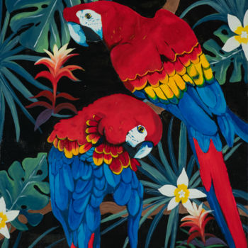 Ζωγραφική με τίτλο "Tropical Birds" από Estelle Gautier, Αυθεντικά έργα τέχνης, Ακρυλικό