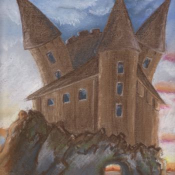 Dessin intitulée "Un chateau sur un r…" par Estelle Wintzer, Œuvre d'art originale, Pastel