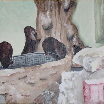 Peinture intitulée "Loutre au zoo" par Estelle Wintzer, Œuvre d'art originale, Acrylique