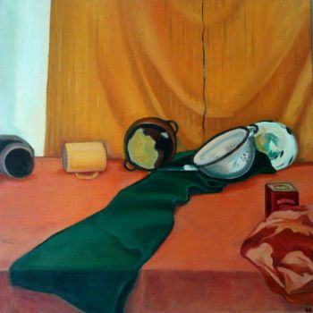 Painting titled "Still life with gre…" by Estera B., Original Artwork, Oil
