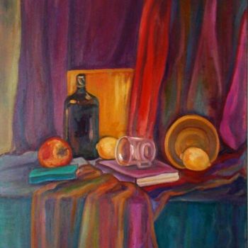Painting titled "Still life with app…" by Estera B., Original Artwork, Oil