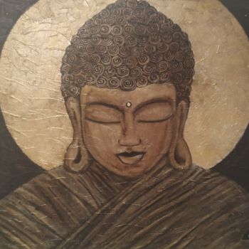 Pintura intitulada "Buda dorado en la n…" por Sandra Niño, Obras de arte originais, Acrílico