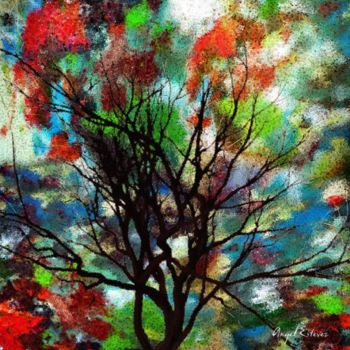 Digitale Kunst mit dem Titel "Tree in the autumn" von Angel Estevez, Original-Kunstwerk, Digitale Malerei