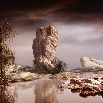 Digitale Kunst mit dem Titel "The rock" von Angel Estevez, Original-Kunstwerk, 3D Modellierung