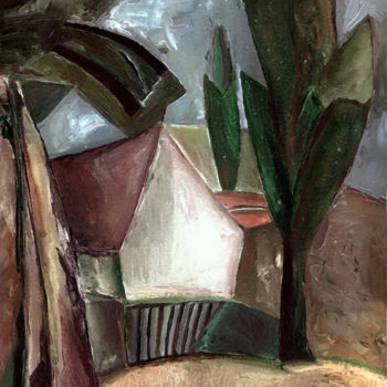 Картина под названием "House in the field" - Angel Estevez, Подлинное произведение искусства, Масло