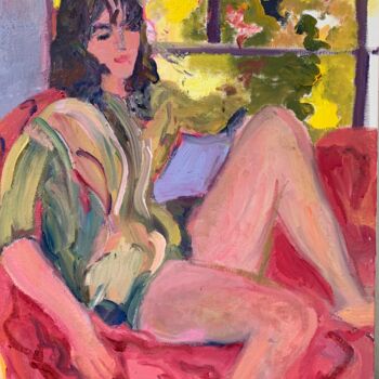 Schilderij getiteld "Girl Reading" door Esther Garcia Eder, Origineel Kunstwerk, Olie