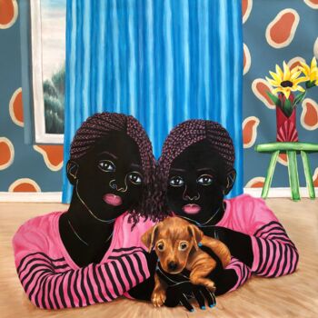 Painting titled "Furry friend I" by Esther Oyeyemi, Original Artwork, Acrylic