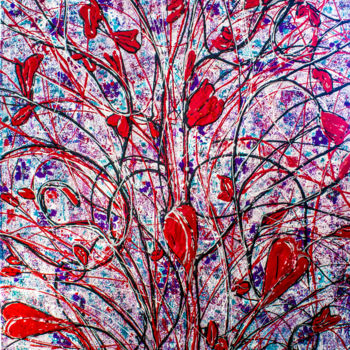 Ζωγραφική με τίτλο "Hearts-in-Bloom" από Esther Stenzler, Αυθεντικά έργα τέχνης, Ακρυλικό