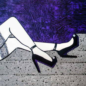 Ζωγραφική με τίτλο "Retro-Purple" από Esther Stenzler, Αυθεντικά έργα τέχνης, Ακρυλικό