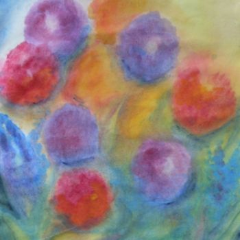 Malerei mit dem Titel "Blumen im Garten" von Esther Teixeira Jossi, Original-Kunstwerk, Aquarell