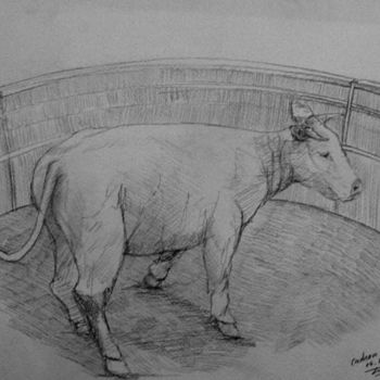 Desenho intitulada "St Christophe vache…" por Esther, Obras de arte originais