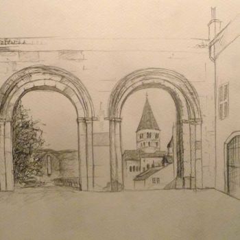 Drawing titled "Cluny Portail" by Esther, Original Artwork