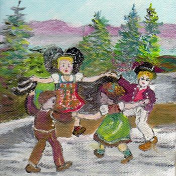 Malerei mit dem Titel "LA RONDE DES ENFANTS" von Demoncheaux, Original-Kunstwerk, Öl