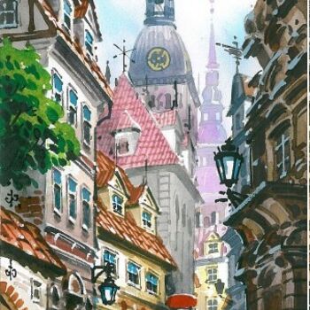 Peinture intitulée "Old Town, watercolor" par Estilba, Œuvre d'art originale, Huile