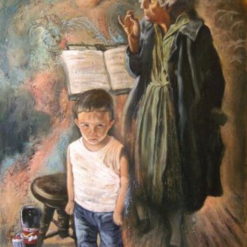 Painting titled "La leçon" by D.L  Estrabaut, Original Artwork