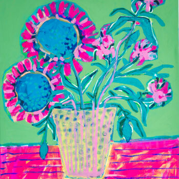 Painting titled "Flowers in a Vase" by Eszter Kerdö, Original Artwork, Acrylic Mounted on Wood Stretcher frame