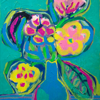 Картина под названием "Flower Bouquet I" - Eszter Kerdö, Подлинное произведение искусства, Акрил Установлен на Деревянная ра…