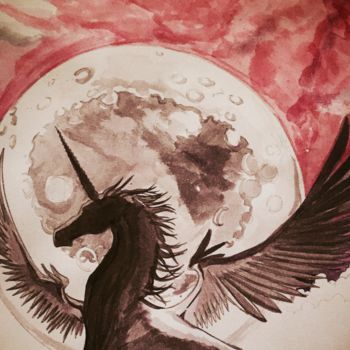 Dessin intitulée "Black pegass unicorn" par Etarcos Akh, Œuvre d'art originale, Conté