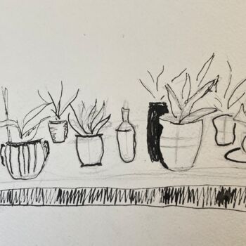 Painting titled "Plants in Pots" by Eteri, Original Artwork, Ink