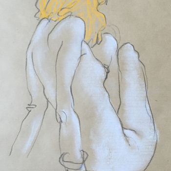 Drawing titled "A770 Ambre - seated…" by Etienne Bonnet, Original Artwork, Chalk