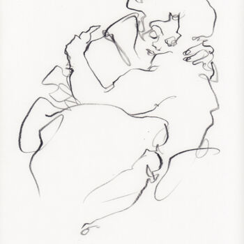 Tekening getiteld "A817 Couple in love" door Etienne Bonnet, Origineel Kunstwerk, Conté
