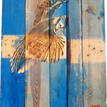 Schilderij getiteld "Geai bleu" door Etienne Carreno, Origineel Kunstwerk, Gravure