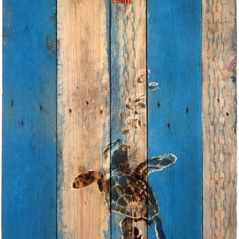 Pittura intitolato "Tortuga" da Etienne Carreno, Opera d'arte originale, incisione Montato su Pannello di legno