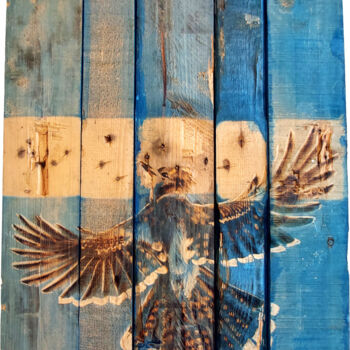 "Bleu Geai" başlıklı Tablo Etienne Carreno tarafından, Orijinal sanat, Gravür Ahşap panel üzerine monte edilmiş