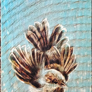 Painting titled "Little bird" by Etienne Carreno, Original Artwork, Pigments Mounted on Wood Panel
