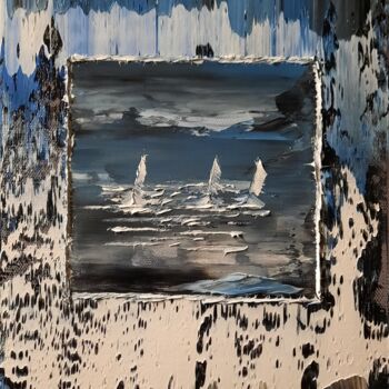 Peinture intitulée "Les 3 voiliers au l…" par Etienne Guérinaud, Œuvre d'art originale, Huile Monté sur Autre panneau rigide