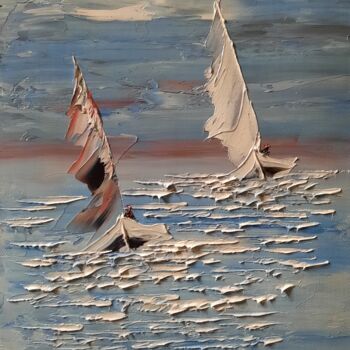 Painting titled "2 en pleine course" by Etienne Guérinaud, Original Artwork, Oil Mounted on Other rigid panel