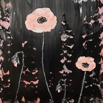 Painting titled "Rose sur fond noir" by Etienne Guérinaud, Original Artwork, Oil Mounted on Other rigid panel