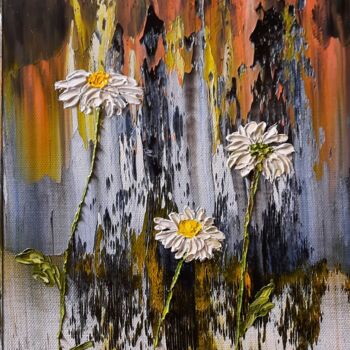 Painting titled "Les 3 marguerites" by Etienne Guérinaud, Original Artwork, Oil