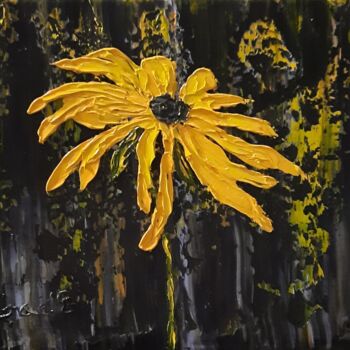 Pintura intitulada "Fleur jaune" por Etienne Guérinaud, Obras de arte originais, Óleo Montado em Outro painel rígido