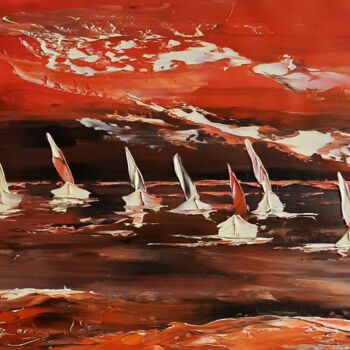 Peinture intitulée "à 8 sur la mer" par Etienne Guérinaud, Œuvre d'art originale, Huile Monté sur Autre panneau rigide