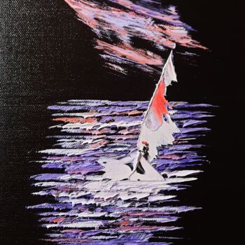 Malerei mit dem Titel "Seule dans la nuit" von Etienne Guérinaud, Original-Kunstwerk, Öl Auf Andere starre Platte montiert