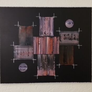 Collages titled "Peinture abstraite 1" by Etienne Guérinaud, Original Artwork, Tape Mounted on Wood Stretcher frame