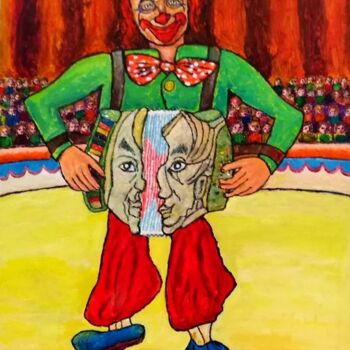 Malarstwo zatytułowany „Clown jouant d'un M…” autorstwa Etienne Saint-Michel, Oryginalna praca, Akryl Zamontowany na Drewnia…