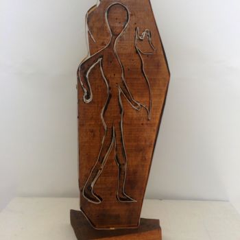 Sculpture titled "Enfant à la fleur" by Étienne Dupé, Original Artwork, Wood