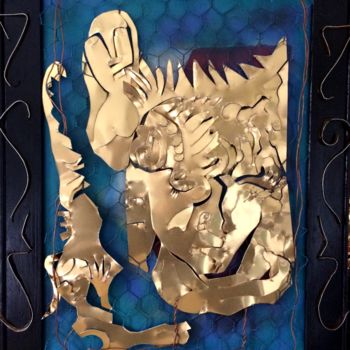 Sculpture titled "Le jeune artiste" by Étienne Dupé, Original Artwork, Aluminium Mounted on Wood Panel