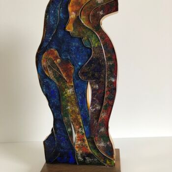 Skulptur mit dem Titel "Mère à l'enfant" von Étienne Dupé, Original-Kunstwerk, Aluminium