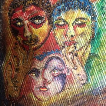 Картина под названием "Trio au grillage" - Étienne Dupé, Подлинное произведение искусства, Масло