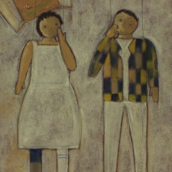 Pittura intitolato "PetitesMarionnettes…" da Etolessence, Opera d'arte originale, Pastello