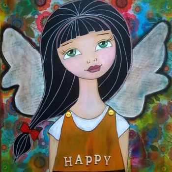 Painting titled "Happy Angel" by Ellen Hendrikx, Original Artwork, Acrylic