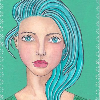 Painting titled "the bluish girl" by Ellen Hendrikx, Original Artwork, Acrylic