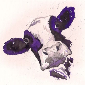 Painting titled "cow" by Ellen Hendrikx, Original Artwork, Watercolor