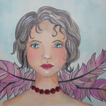 Painting titled "angel feather" by Ellen Hendrikx, Original Artwork, Watercolor