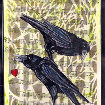 Pittura intitolato "raven-love.jpeg" da Ellen Hendrikx, Opera d'arte originale, Acrilico